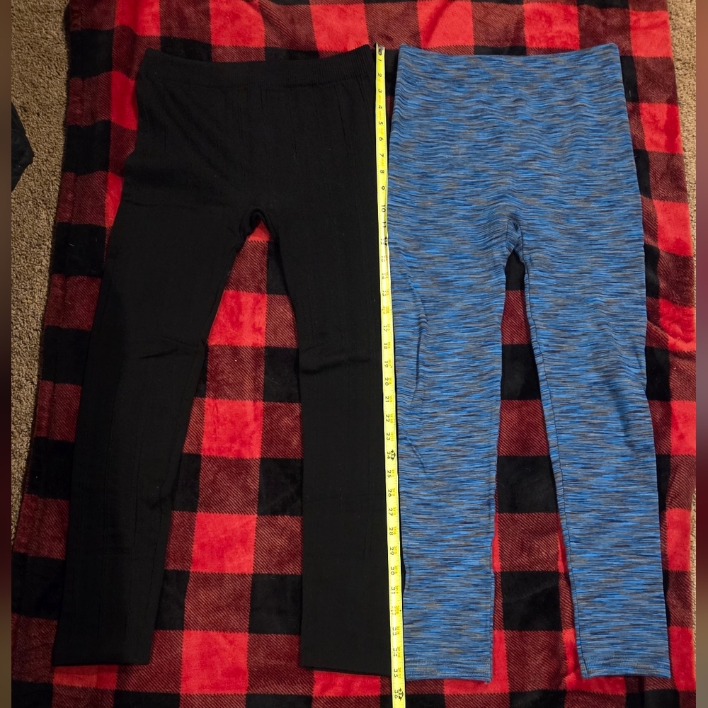 2 Pair, Black and Blue Leggings Small